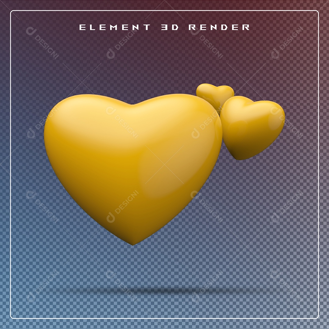 Elemento 3D Coração Amarelo para Composição PSD