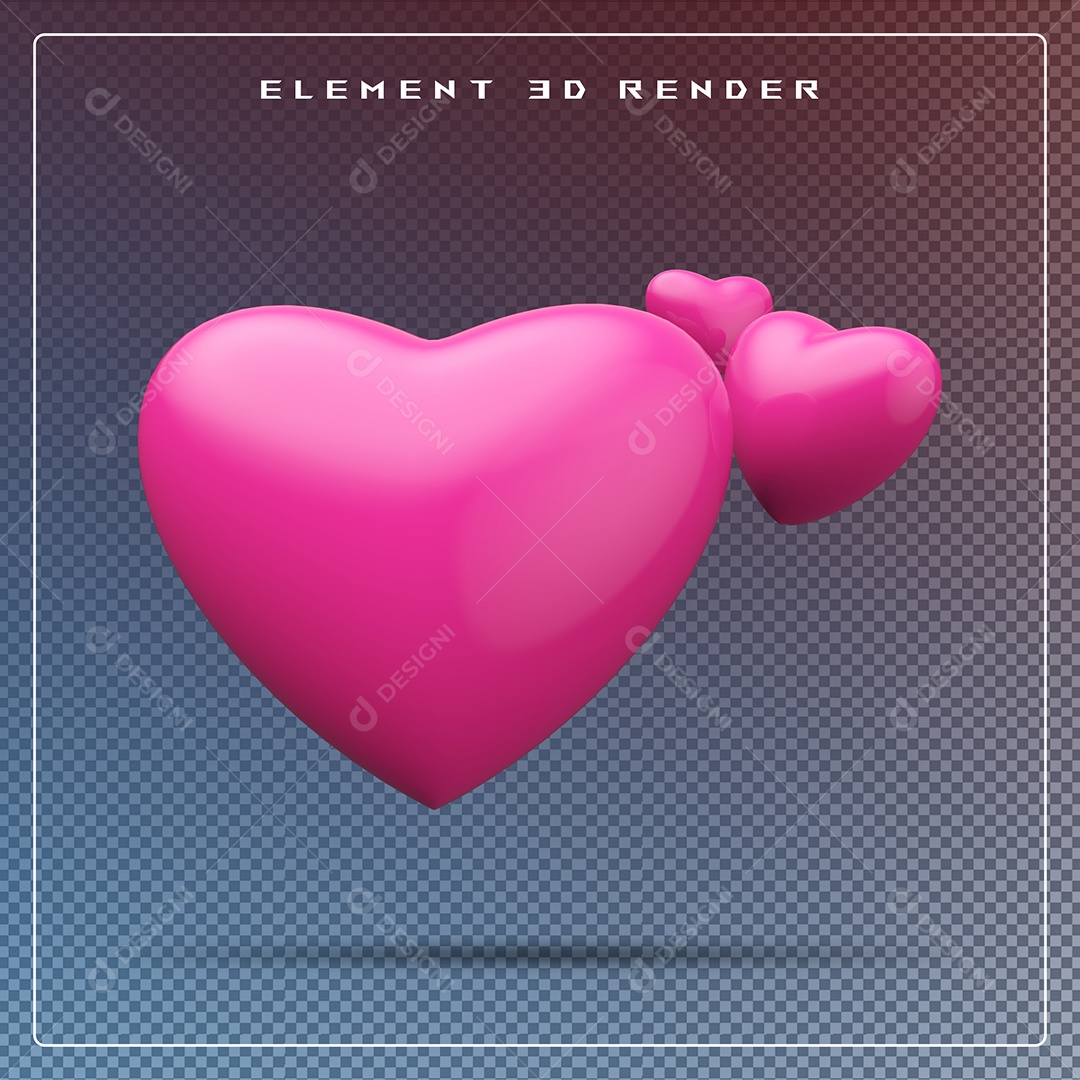 Elemento 3D Coração Rosa para Composição PSD