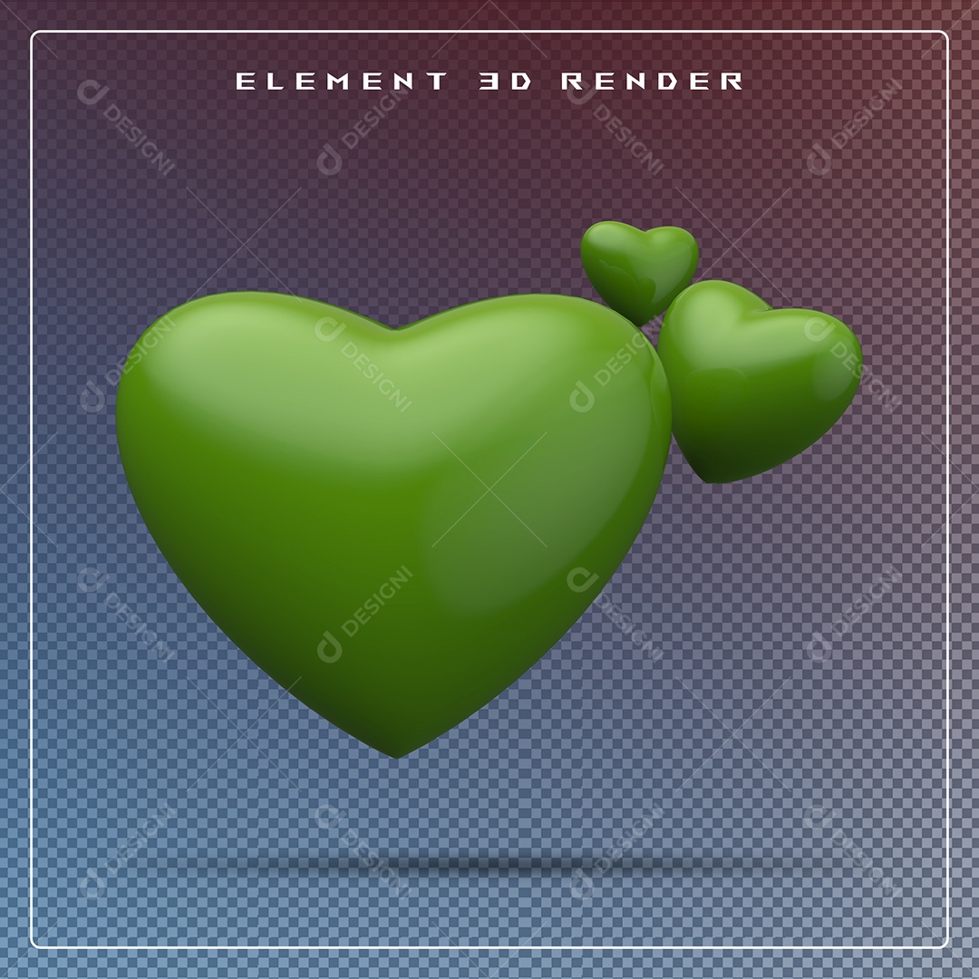 Elemento 3D Coração Verde para Composição PSD
