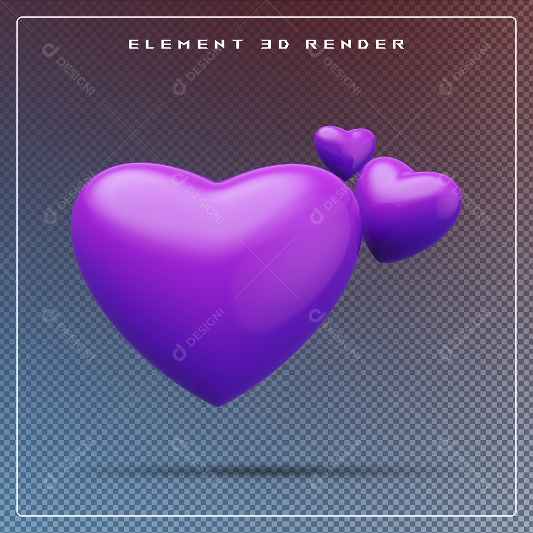 Elemento 3D Coração Roxo para Composição PSD