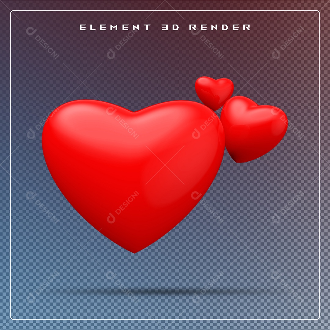 Elemento 3D Coração Vermelho para Composição PSD