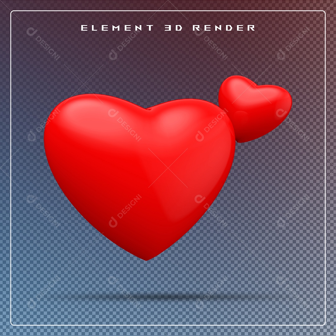 Elemento 3D Coração Vermelho para Composição PSD