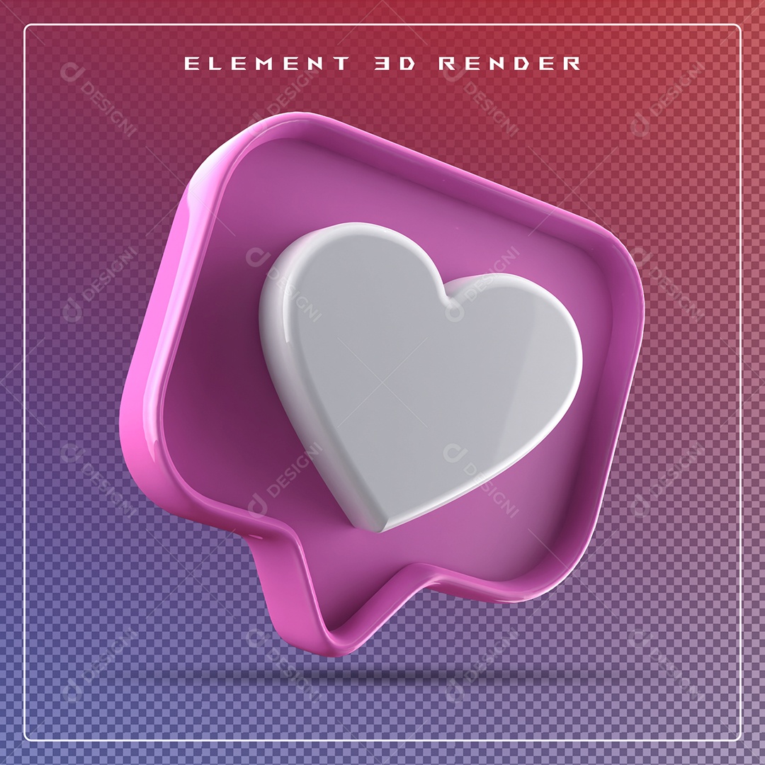 Ícone 3D Balão de Fala com Um Coração Elemento para Composição PSD