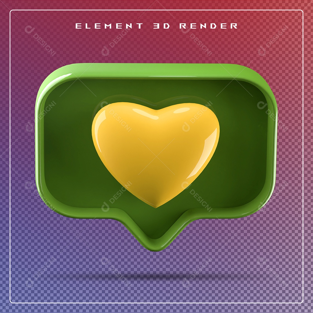 Ícone 3D Balão de Fala com Um Coração Elemento para Composição PSD