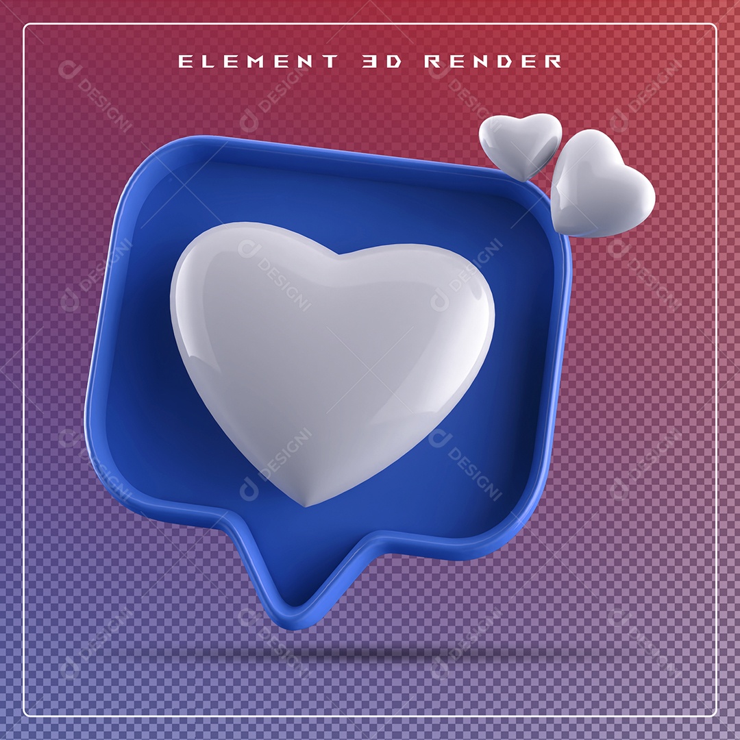 Ícone 3D Balão de Fala com Um Coração Elemento para Composição PSD