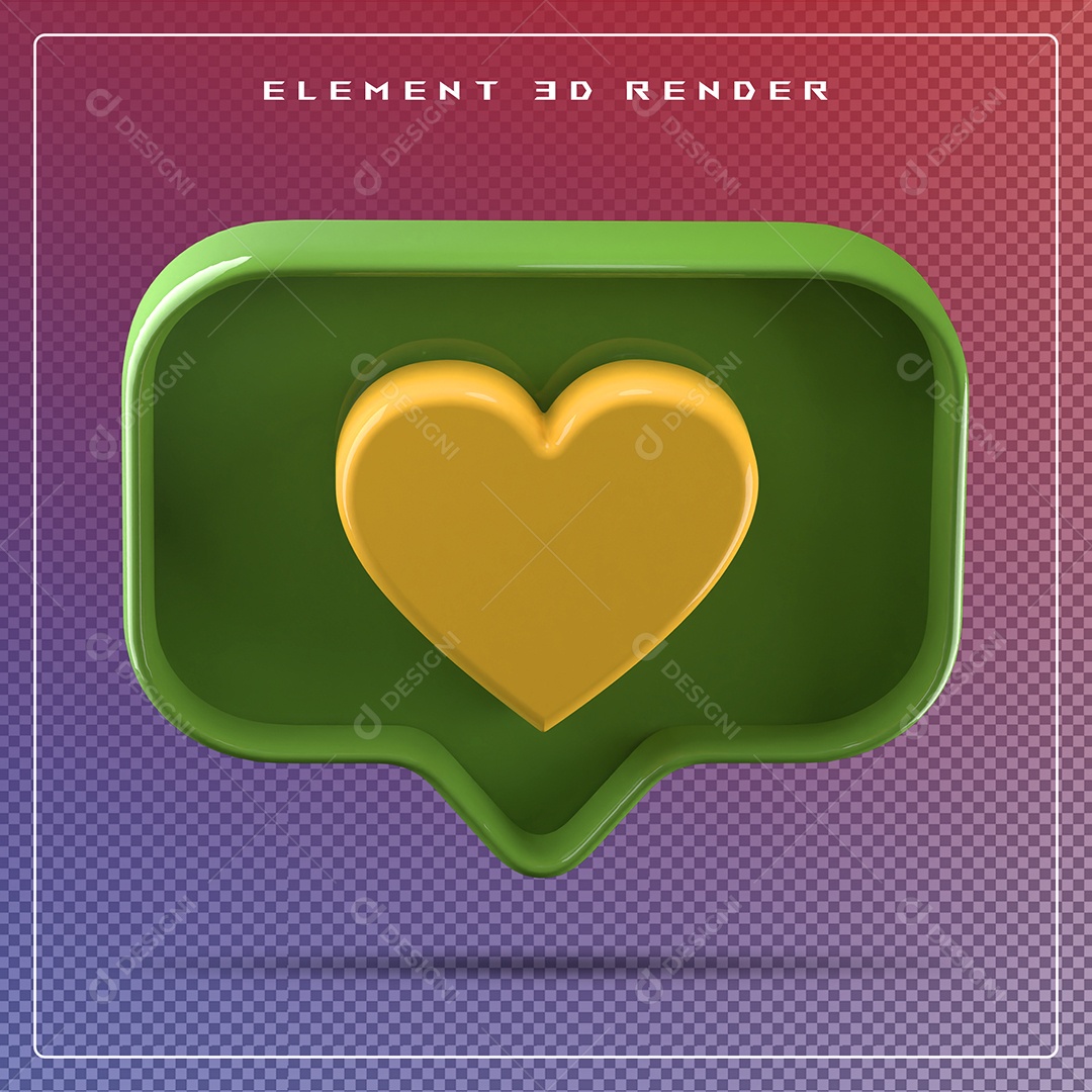Ícone 3D Balão de Fala com Um Coração Elemento para Composição PSD