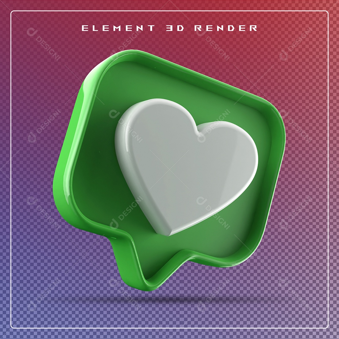 Ícone 3D Balão de Fala com Um Coração Elemento para Composição PSD