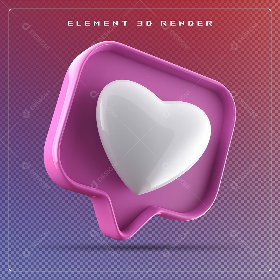 Ícone 3D Balão de Fala com Um Coração Elemento para Composição PSD