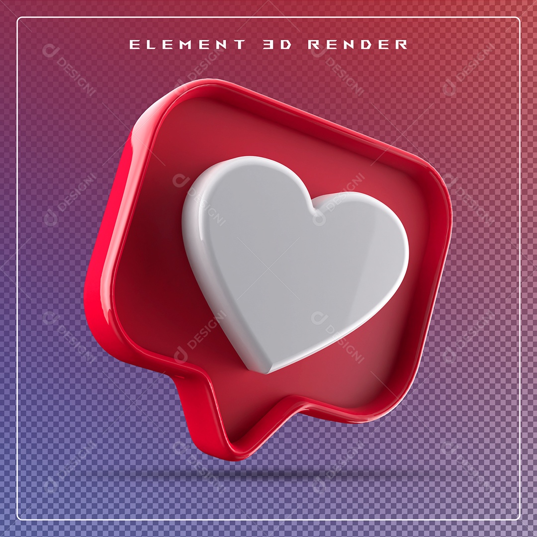 Ícone 3D Balão de Fala com Um Coração Elemento para Composição PSD