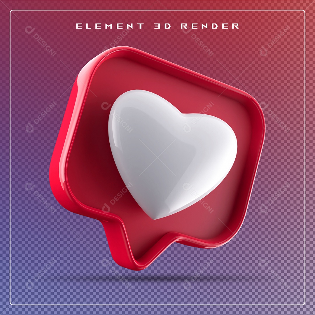 Ícone 3D Balão de Fala com Um Coração Elemento para Composição PSD