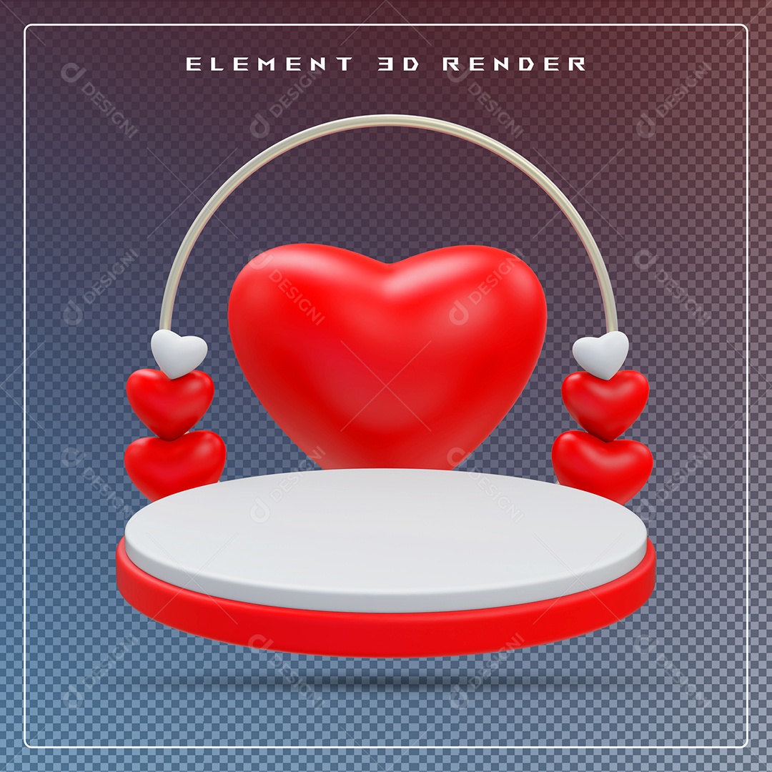 Podio Com Coração Vermelho E Branco   Elemento 3D Para Composição PSD