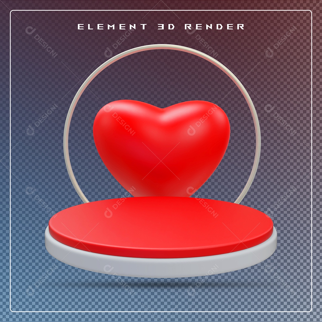 Podio Com Coração Vermelho E Branco Elemento 3D Para Composição PSD