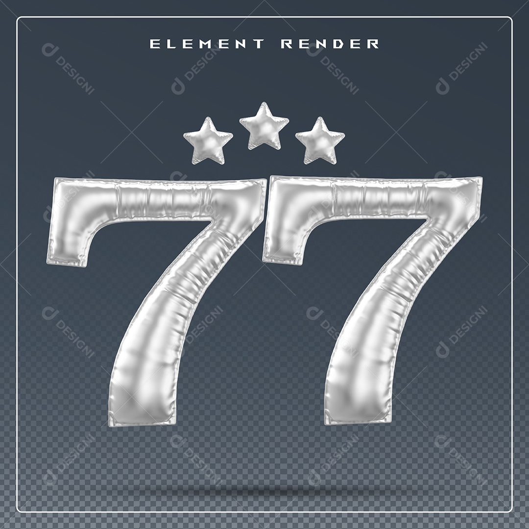 Elemento 3D Número 77 Cinza para Composição PSD