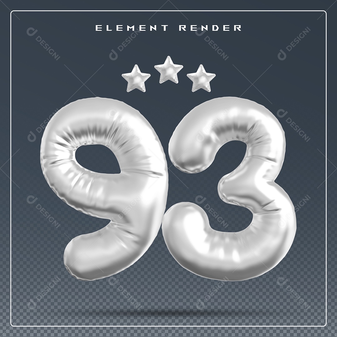 Elemento 3D Número 93 Cinza para Composição PSD