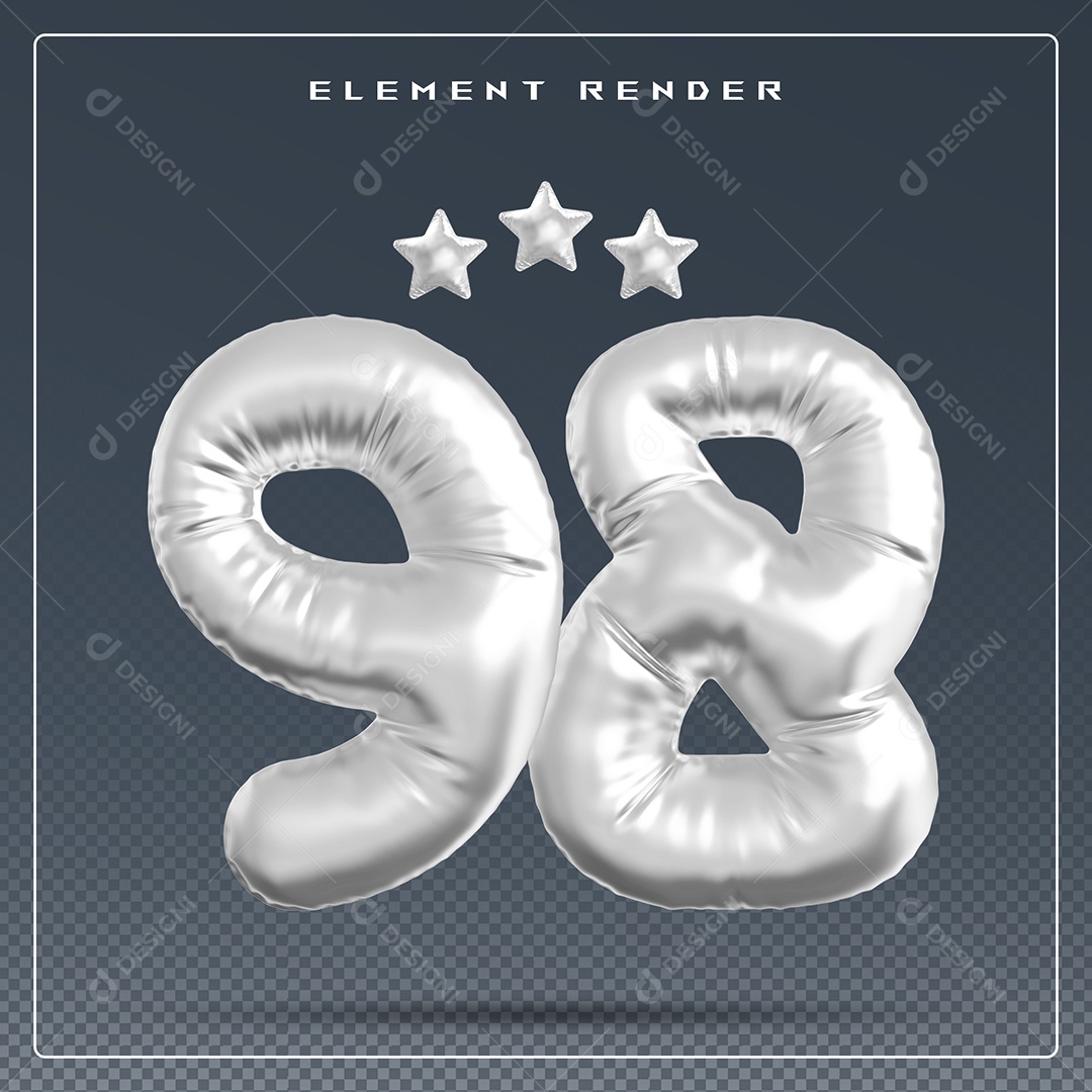 Elemento 3D Número 98 Cinza para Composição PSD