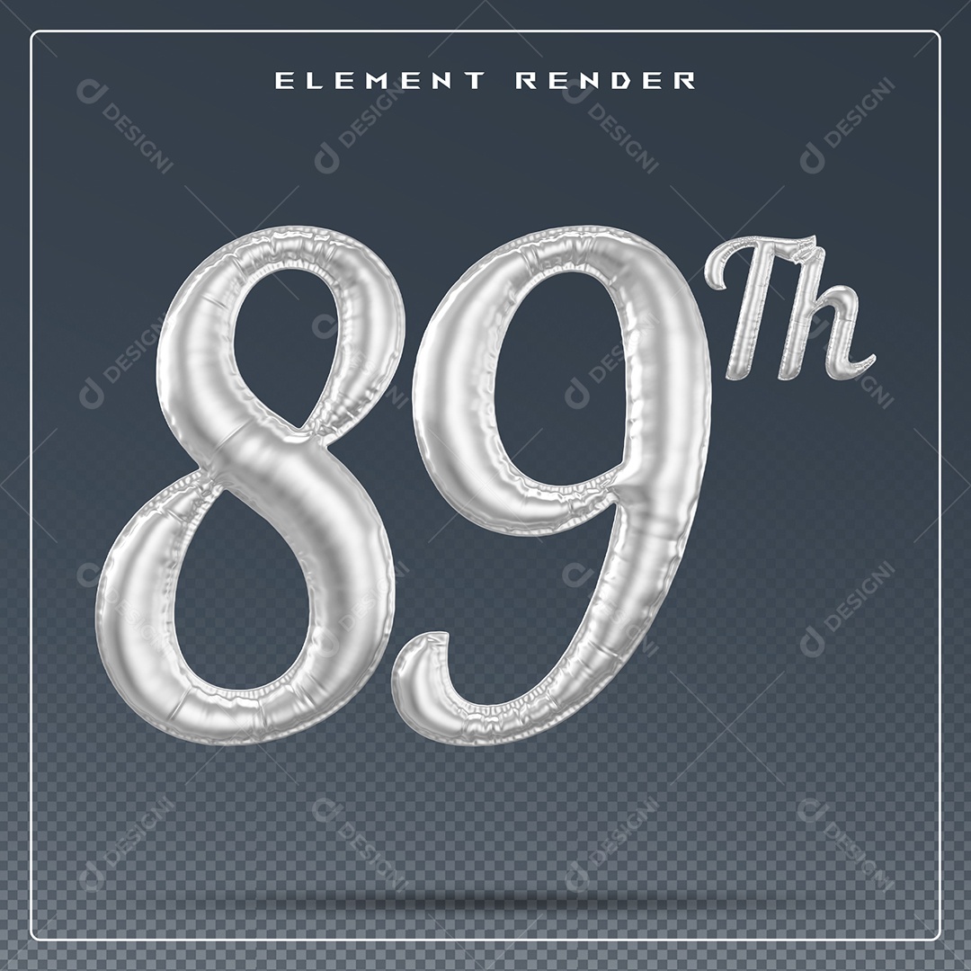 Elemento 3D Número 89 Th Cinza para Composição PSD