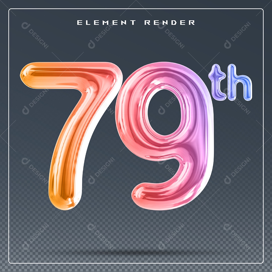 Elemento 3D Número 79 Th Colorido para Composição PSD