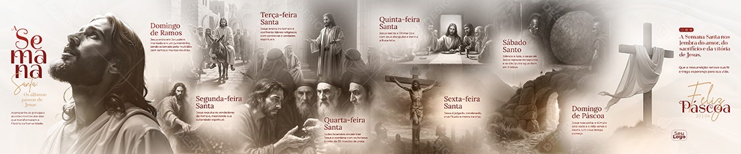 Carrossel Semana Santa Feliz Páscoa Social Media PSD Editável