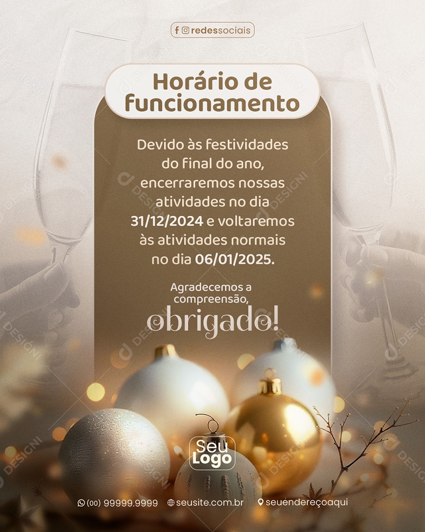 Horário de Funcionamento Fim de Ano Social Media PSD Editável