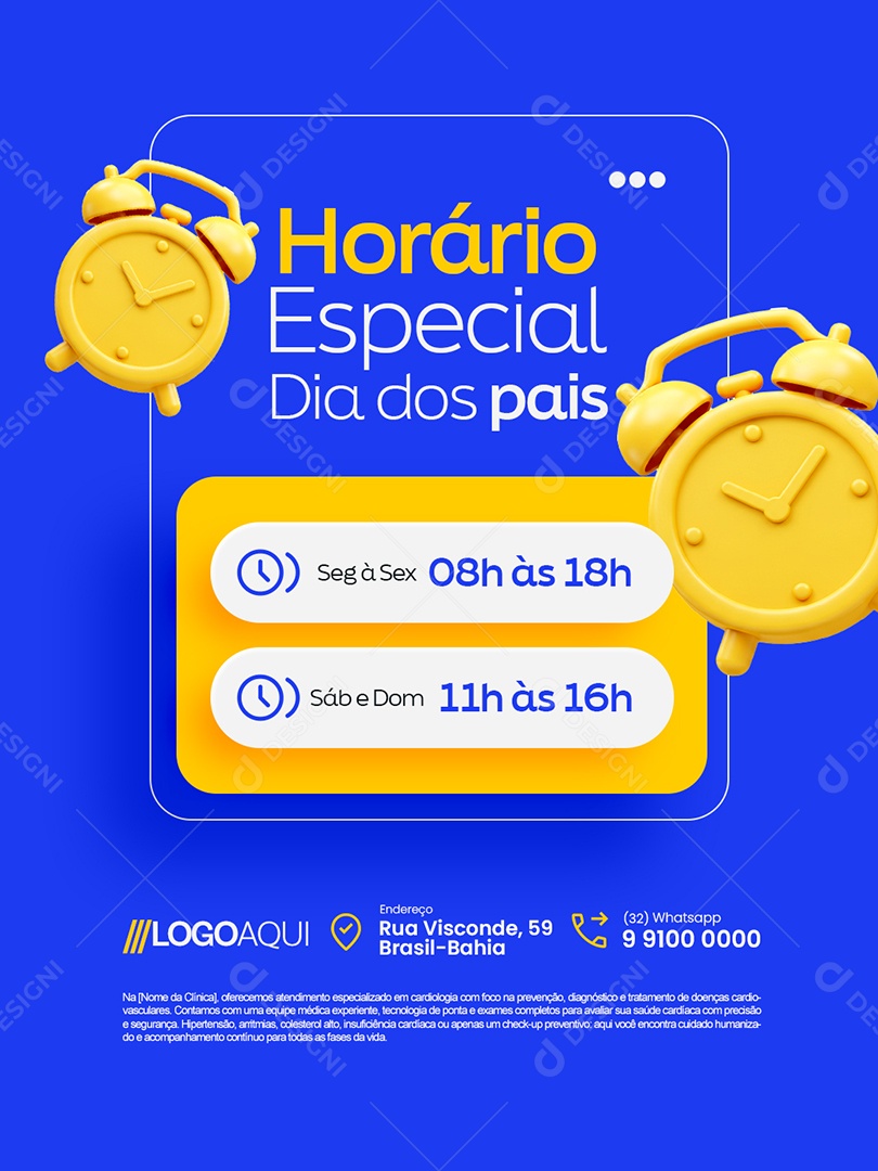 Horário Especial Dia dos Pais Segunda à Sexta Social Media PSD Editável