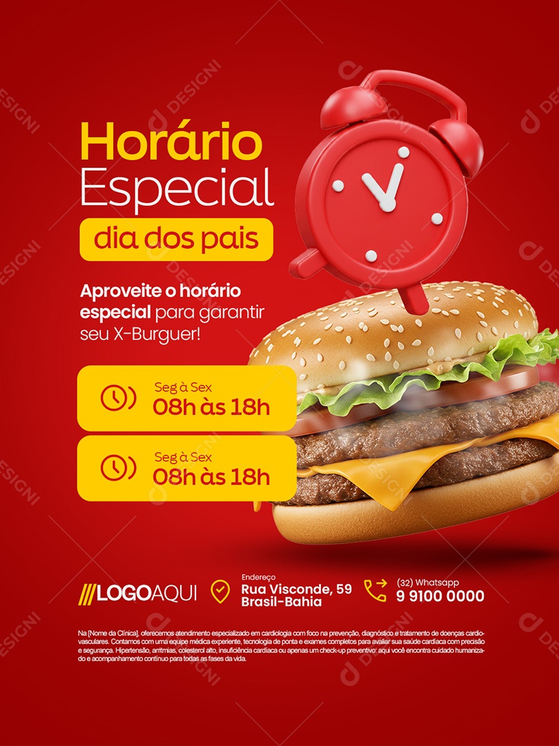 Horário Especial Dia dos Pais Hamburgueria Social Media PSD Editável