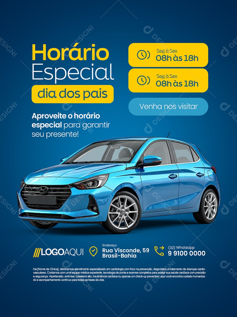 Horário Especial Dia dos Pais Concessionária de Carros Social Media PSD Editável