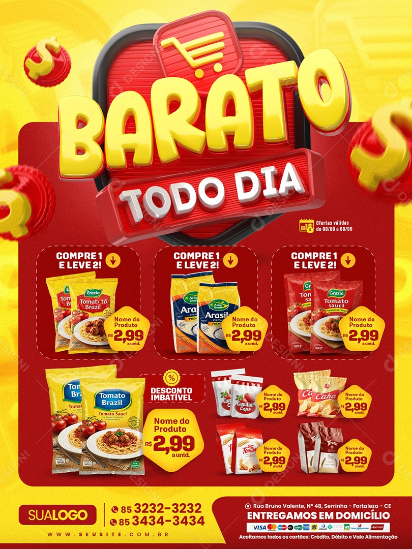 Tabloide Mercado Barato Todo Dia Social Media PSD Editável