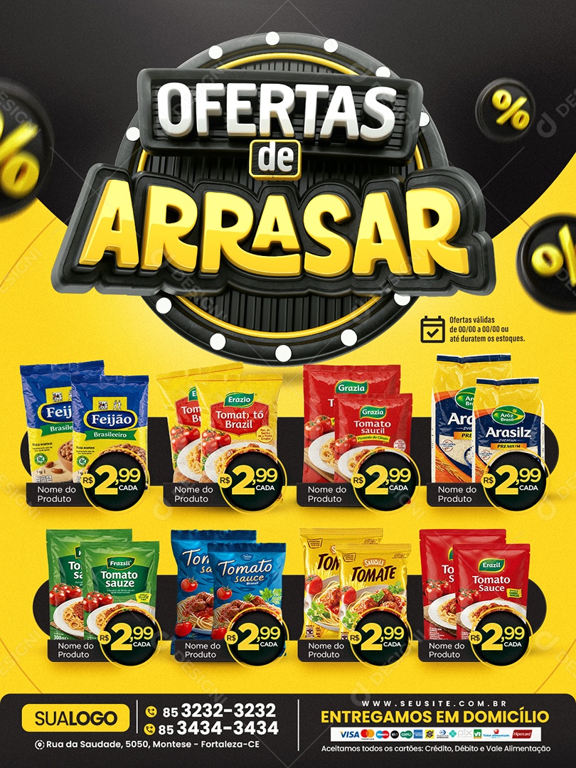 Tabloide Mercado Ofertas de Arrasar Produtos Social Media PSD Editável