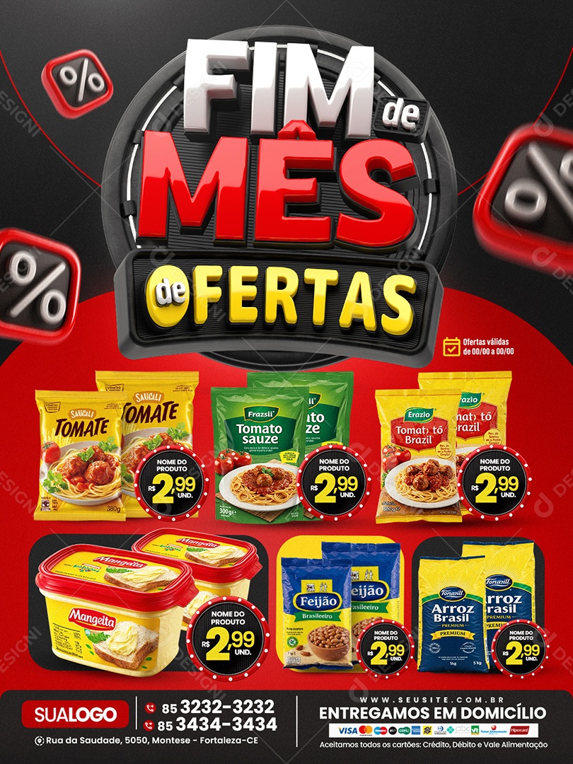 Tabloide Mercado Fim de Mês de Ofertas Social Media PSD Editável