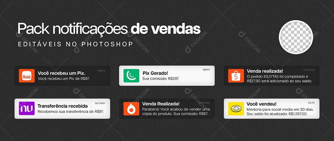 Conjunto de Notificações de Pix Elemento 3D PSD