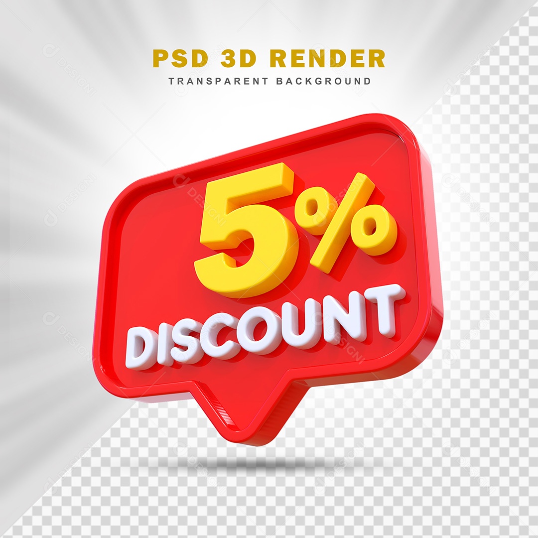 Elemento 3D 5% de Desconto Vermelho Para Composição PSD