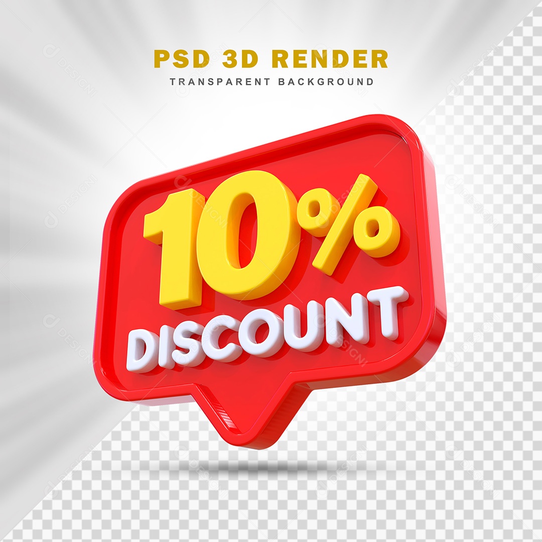 Elemento 3D 10% de Desconto Vermelho Para Composição PSD