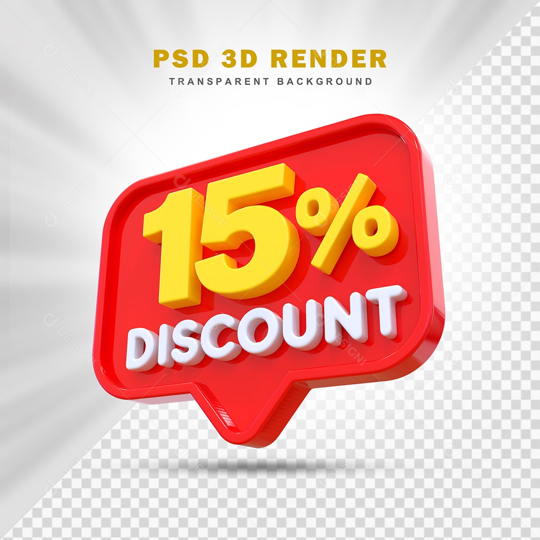Elemento 3D 15% de Desconto Vermelho Para Composição PSD
