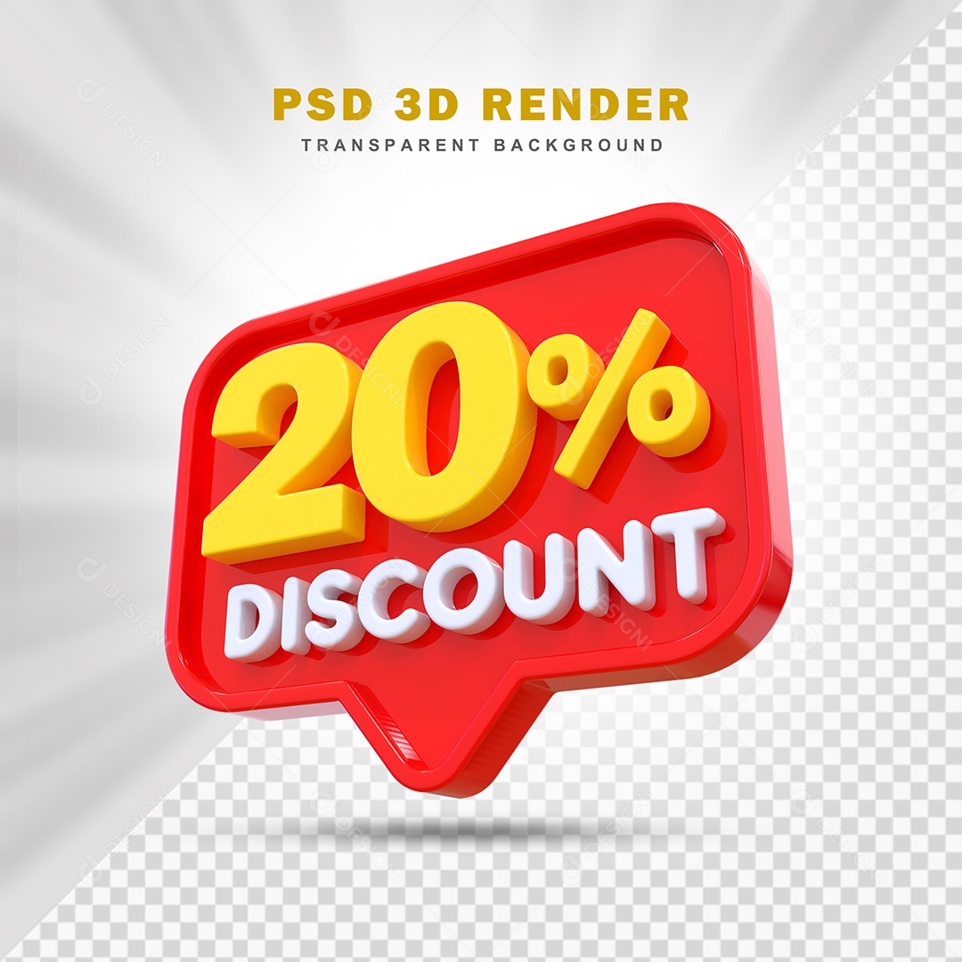 Elemento 3D 20% de Desconto Vermelho Para Composição PSD