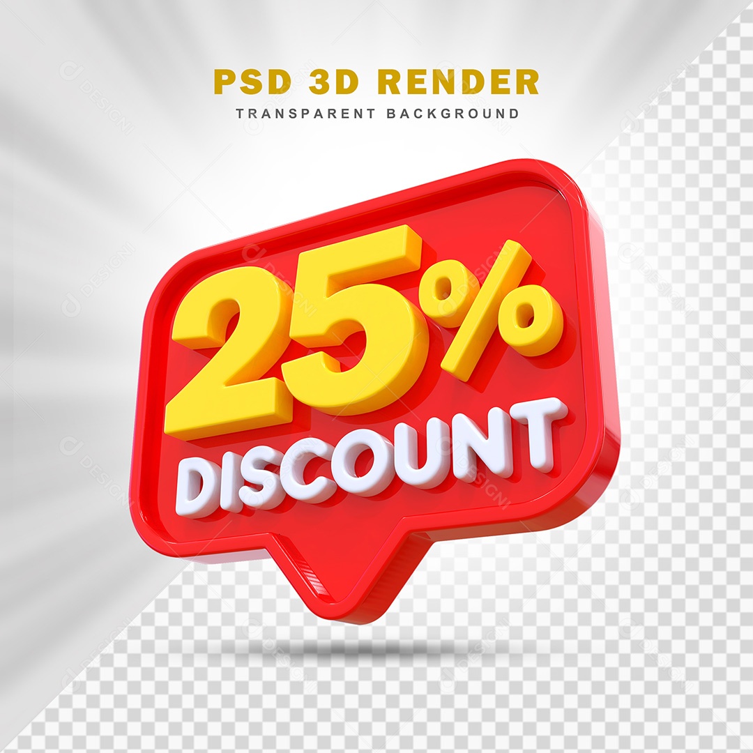 Elemento 3D 25% de Desconto Vermelho Para Composição PSD