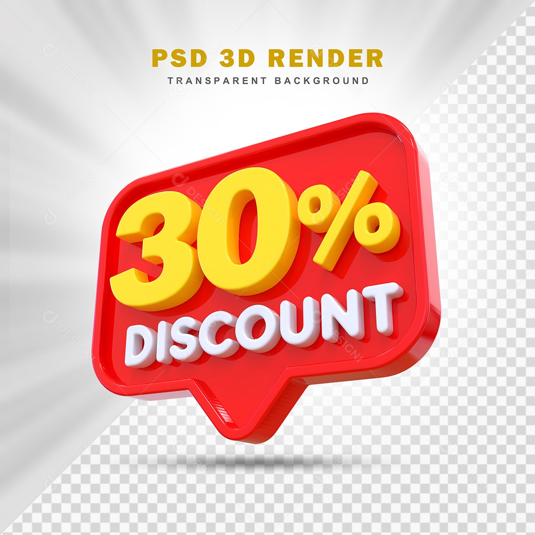Elemento 3D 30% de Desconto Vermelho Para Composição PSD