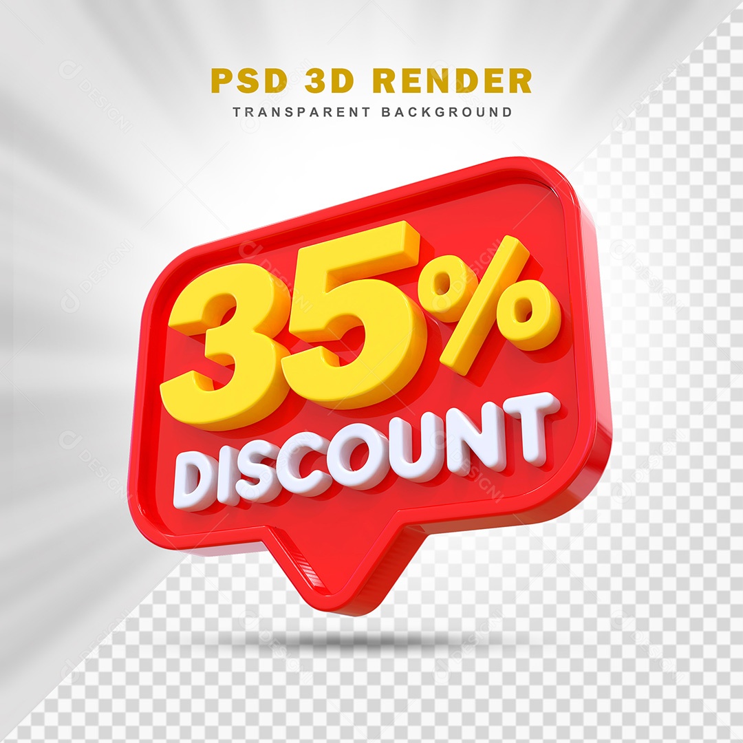 Elemento 3D 35% de Desconto Vermelho Para Composição PSD