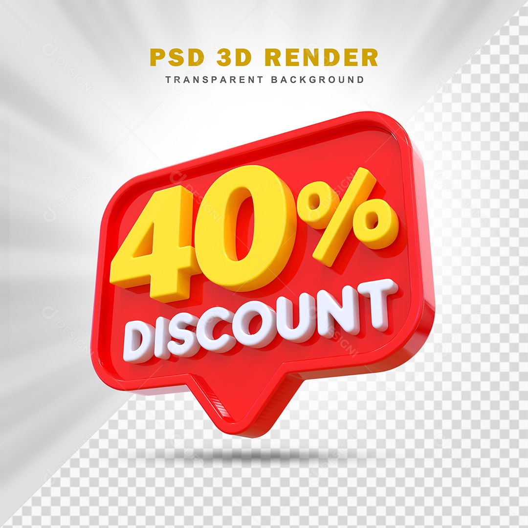Elemento 3D 40% de Desconto Vermelho Para Composição PSD