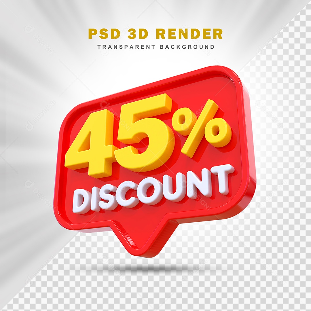 Elemento 3D 45% de Desconto Vermelho Para Composição PSD