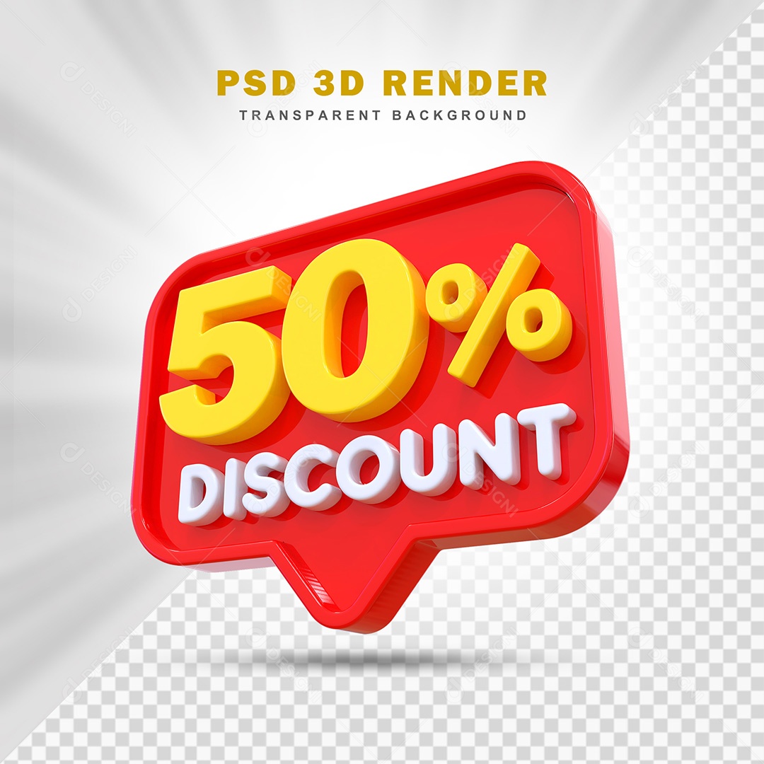 Elemento 3D 50% de Desconto Vermelho Para Composição PSD