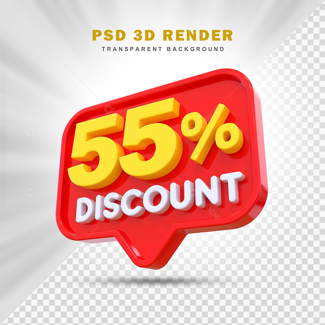 Elemento 3D 55% de Desconto Vermelho Para Composição PSD