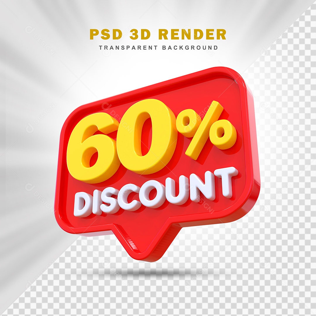 Elemento 3D 60% de Desconto Vermelho Para Composição PSD