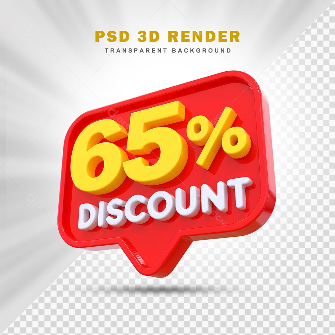 Elemento 3D 65% de Desconto Vermelho Para Composição PSD