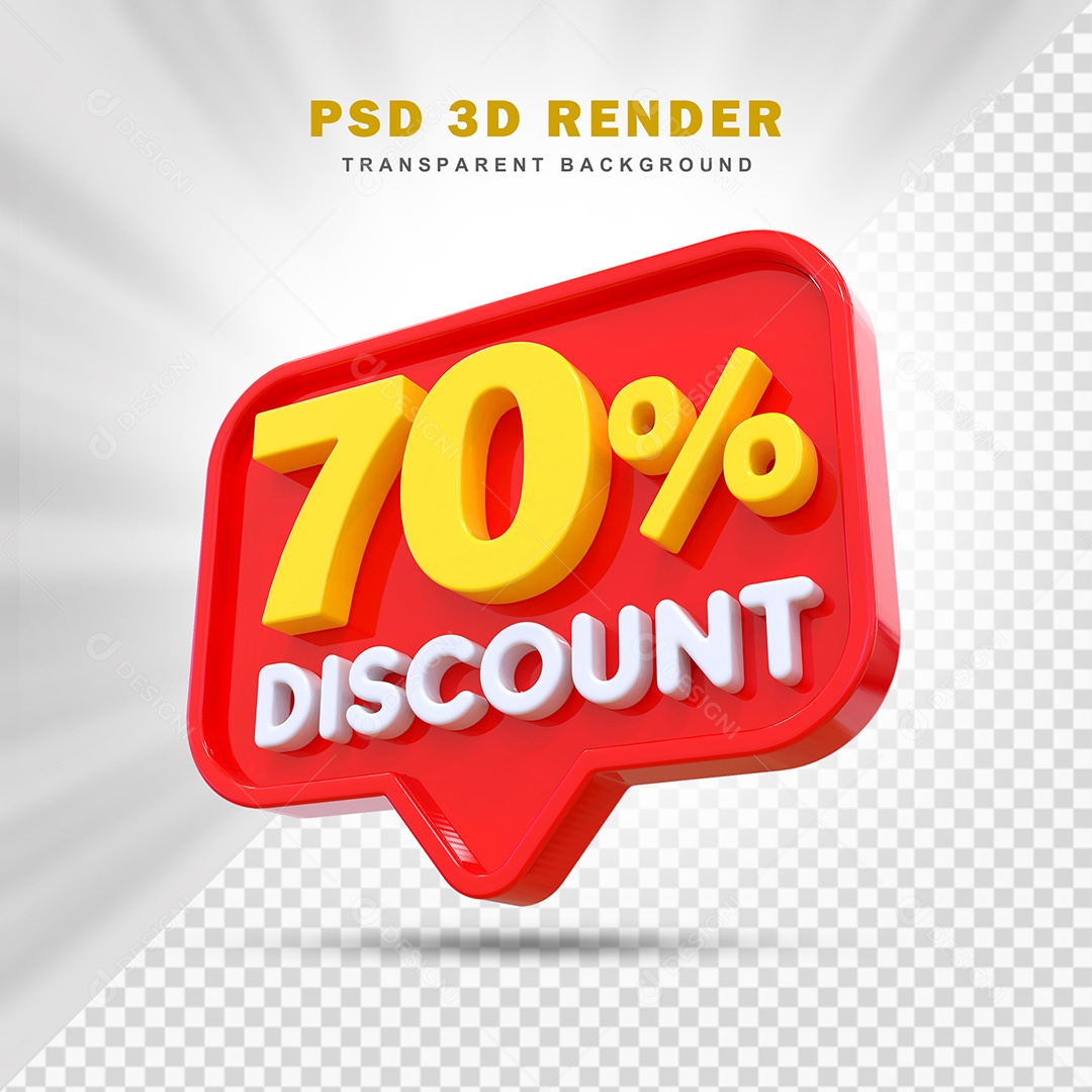 Elemento 3D 70% de Desconto Vermelho Para Composição PSD