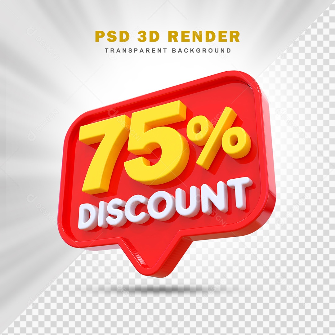 Elemento 3D 75% de Desconto Vermelho Para Composição PSD