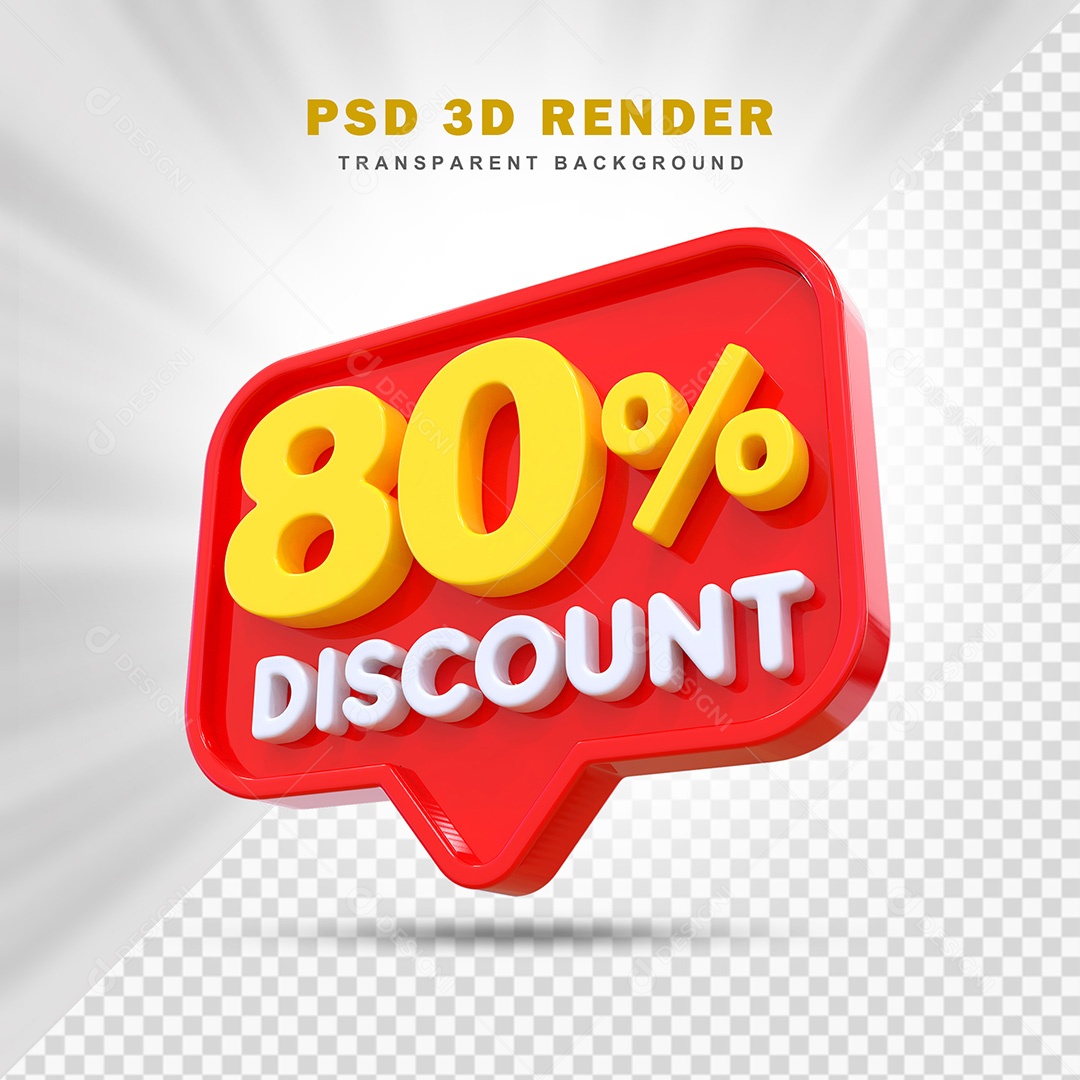 Elemento 3D 80% de Desconto Vermelho Para Composição PSD