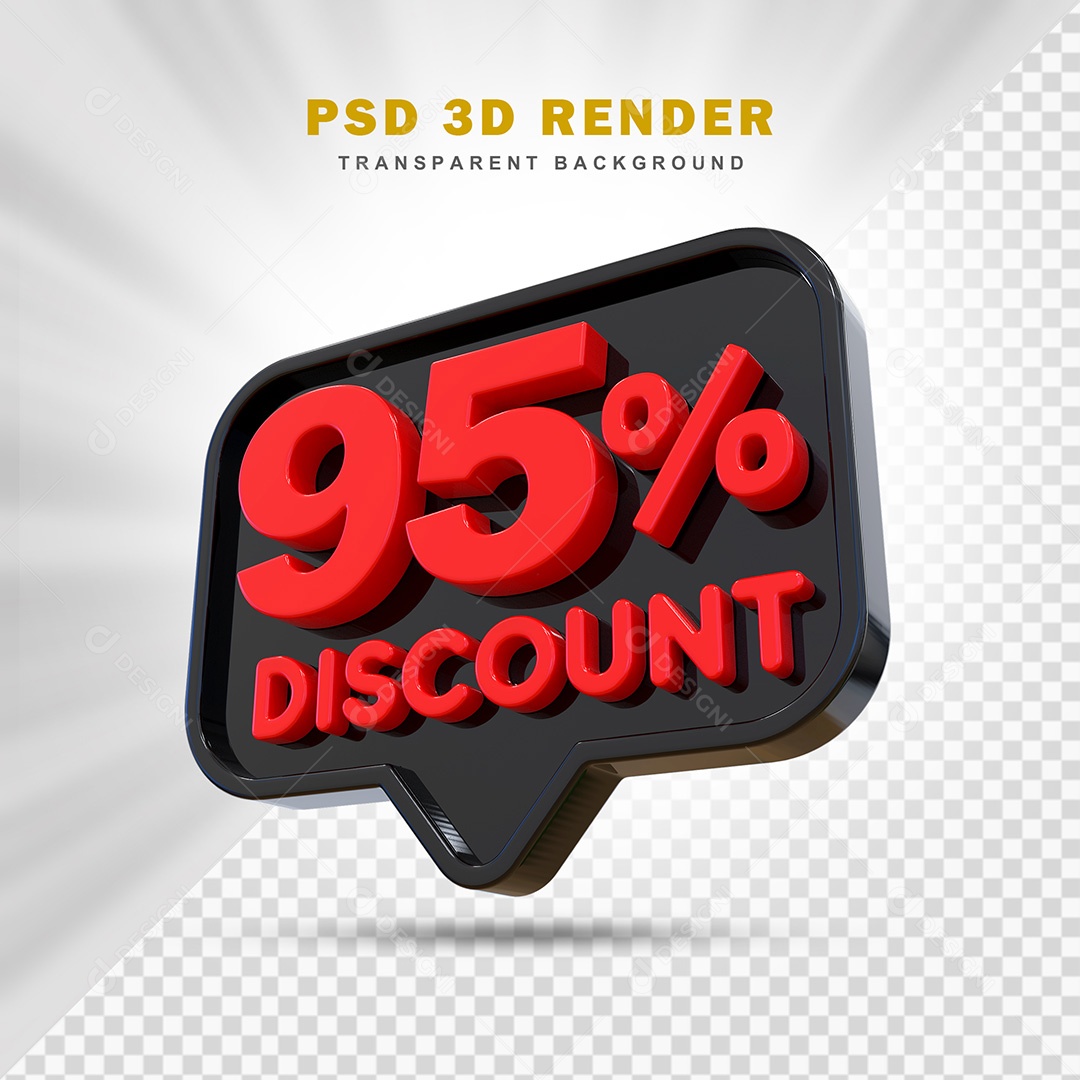 Elemento 3D 95% de Desconto Preto e Vermelho Para Composição PSD