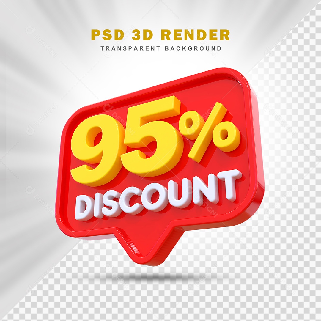 Elemento 3D 95% de Desconto Vermelho Para Composição PSD