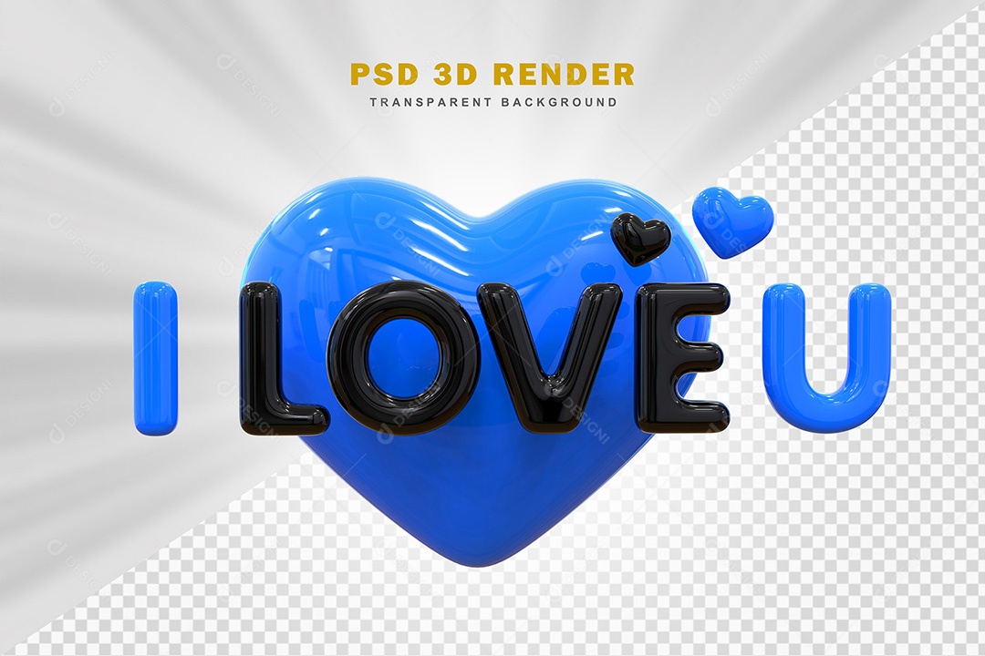 Elemento 3D Eu Amo Você Azul Com Preto Para Composição PSD