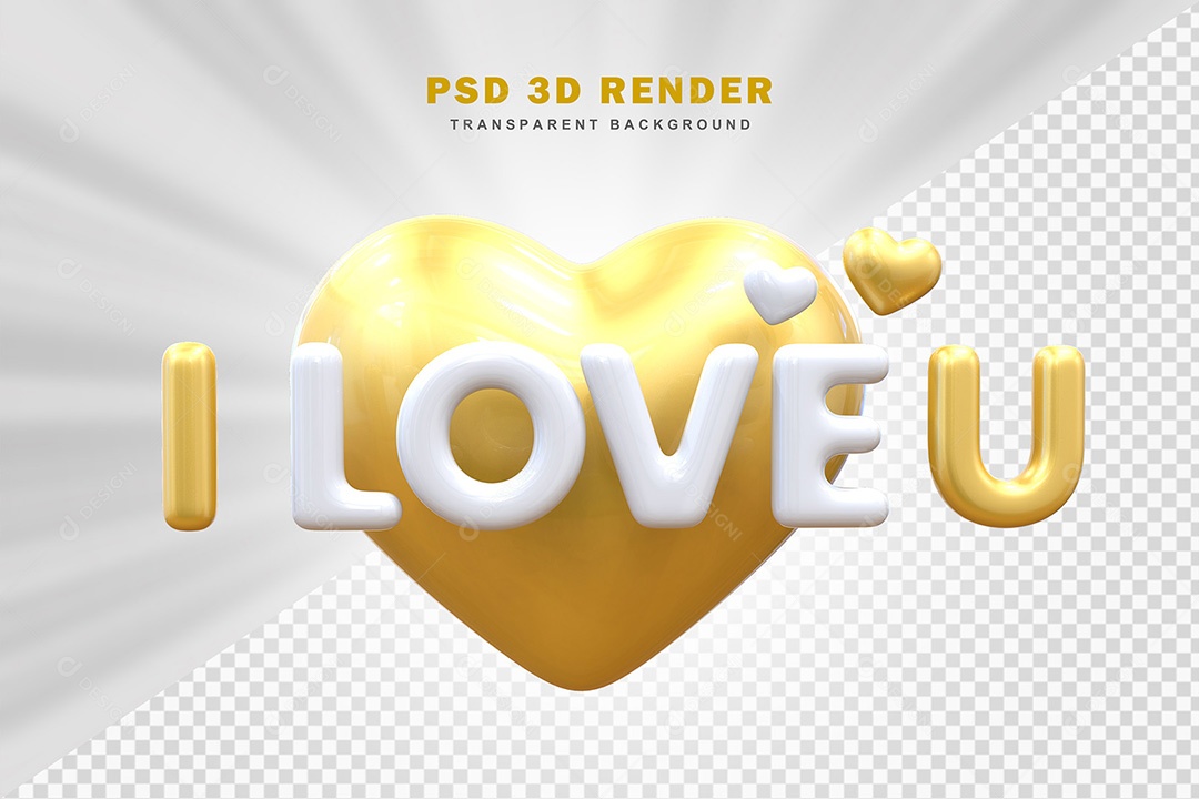 Elemento 3D Eu Amo Você Dourado Com Branco Para Composição PSD